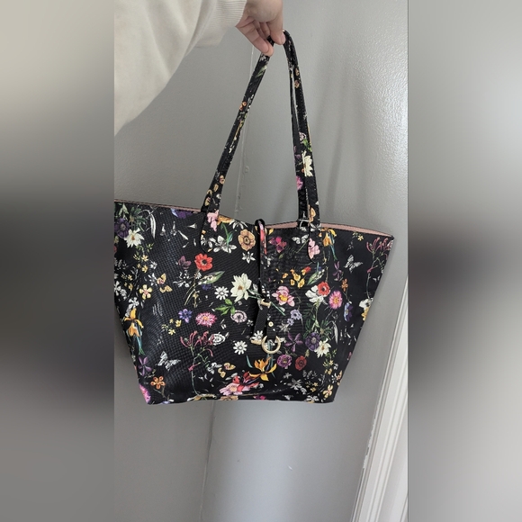 Beautiful Large tote, black, floral bag. Never used with tags. - Picture 1 of 14